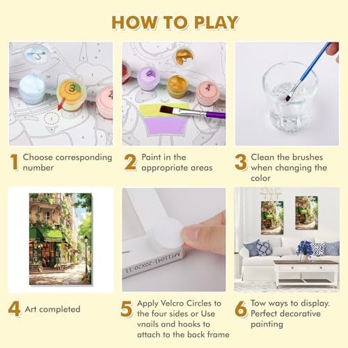 Bowetile Framed Street Cafe Paint by Numbers Kit for Adults, Adults' Paint-by-Number Kits on Canvas, Painting by Numbers Spring, DIY Acrylic Number Painting for Home Wall Decor, 8x12in - Image 7