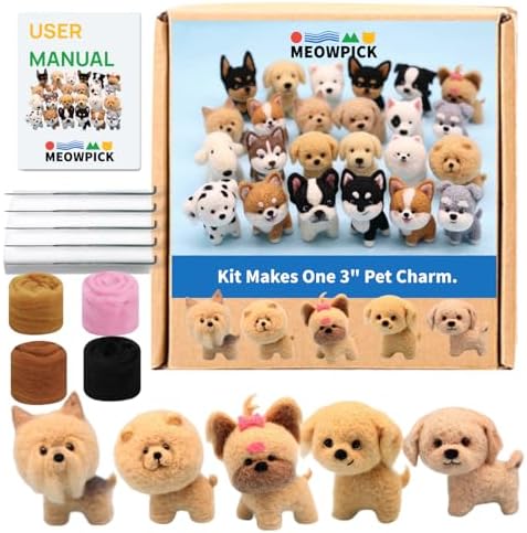MeowPick Needle Felting Kit, Wool Felting Kit for Beginners Adults, 3 Inch Cute Dog Needle Felting Tools Set, Complete Felting Supplies, DIY Craft for Keychain Car Ornament Gift (SolidBrown) by MEOWPICK