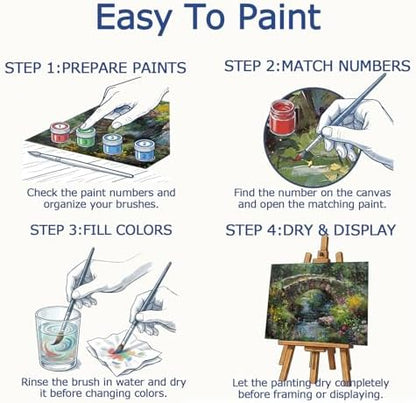 AuraDraw Stone Bridge Paint by Numbers Kit for Adults - DIY Stone Bridge Over River Painting on Canvas, Acrylic Paint Set or Home Decoration 16x20 Inch - Image 4