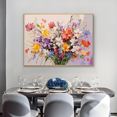 OJTOYART Colored Bouquet Paint by Numbers Kit for Adults Beginner,Adult Paintby Number Kits on Canvas, DIY Acrylic Simple Paints by Number Kits for Home Wall Decor 16 X 20 inch - Image 3