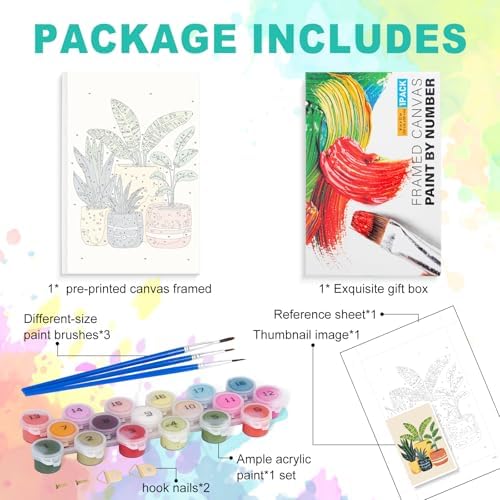 GEEHEIY Framed Paint by Numbers Kit for Adults, Potted Plants, 8 x 12 Inch - Image 4
