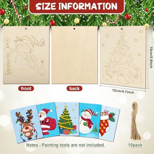 COCHIE 10 Pieces Large Christmas Unfinished Wood Crafts to Paint for Adults, Bulk Winter Predrilled Wooden Ornaments for Painting, Xmas Tree Truck Paintable Wood Slices Craft Supplies - Image 2