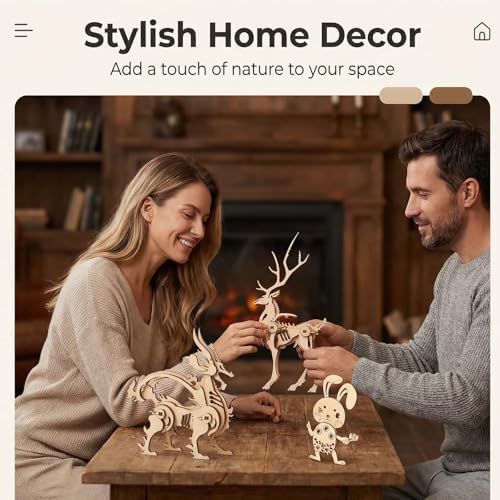 3D Wooden Animal Puzzle, Adult DIY Assembly Craft Kit, Paintable Handmade Ornament, Creative Home Decor, 6Pcs Set - Image 4