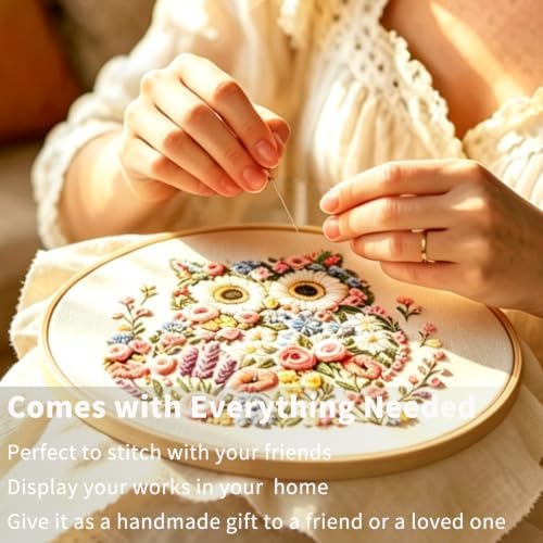 FONNUY Floral Owl Embroidery Kit for Beginners, DIY Handmade Flower Animal Embroidery Set with Hoop, Stamped Cross Stitch Kit for Adults, Unique Home Wall Art Decor & Craft Gift (Colorful) - Image 3