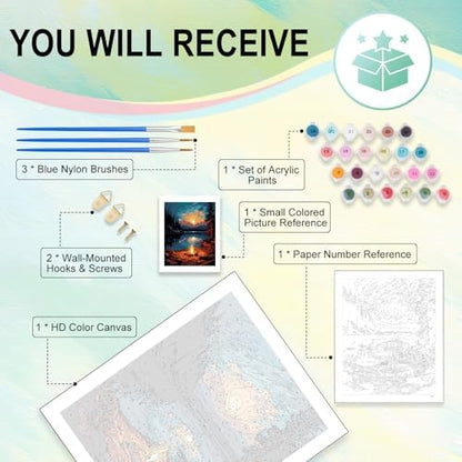 Paint by Numbers Kit for Adults, Sunset Lake DIY Painting Kit, 16x20 Inch - Image 4
