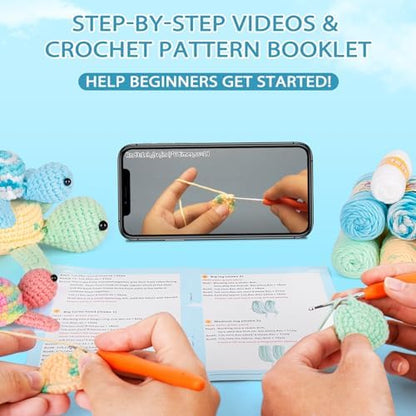 Crochetta Crochet Kit for Beginners, Beginner Crochet Kit for Adults with Step-by-Step Video Tutorials, DIY Crochet Animal Kits Knitting Supplies, 3 Pack Turtle (40%+ Yarn) - Image 2