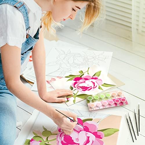 Arteza Paint by Number for Adults, 12x16 Inches, 21 Pieces, Floral Paint by Numbers Kit, Comes with 1 Canvas Panel, 12 Acrylic Paint Pots, 5 Paintbrushes, Art Supplies for Home & Office Wall Decor - Image 7