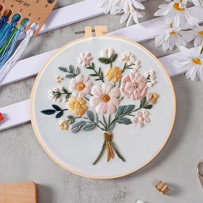 Huacan Embroidery Kits Flower for Adults Beginner 4 Pcs DIY Cross Stitch Stamped Flowers Pattern Stitching Sewing Kit 7.9 x 7.9 Inch - Image 4