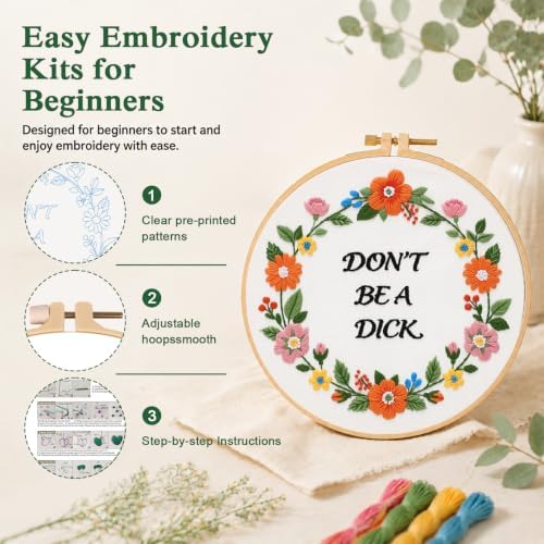 Louise Maelys Funny Quote Embroidery Kit for Beginners, Floral DIY Craft - Image 5