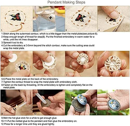 ZOCONE 4 Packs Embroidery Necklace Kits, Embroidery Pendant Kit Mini Cross Stitch Kit with 4 Hoops, Necklace, Pendant, Stamped Pattern Cloth, Instructions, etc., Embroidery Kits for Adults - Image 7