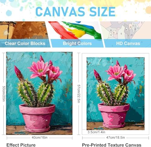 Mrnsiet Paint by Number for Adults Beginners, Easy Cactus Paint by Numbers Kits on Canvas, DIY Cactus Oil Painting Kits Adults' Paint-by-Number Kits for Home Wall Decor 16x20 Inch - Image 3