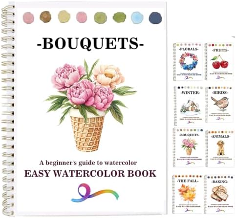 Watercolor Workbooks Coloring Book Beginner Friendly Painting Kit Easy Nature Scenes Paint Set Art Crafts for Creative Exploration Gift for Adults (Bouquets, Without Palette) by Unknown