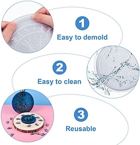 WANDIC Set of 6 Silicone Rune Tray Rune Stones Resin Molds, Rune Divination Resin Mold, and Divination Card Astrology Compass Resin Mold for DIY Craft Jewelry Game Making - Image 3