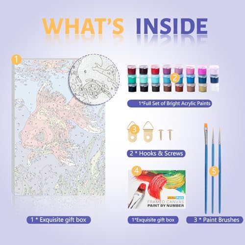 Framed Paint by Numbers Kit for Adults Beginner & Kids Ages 8-12, Goldfish Adult Paint by Number Kits on Canvas, without Easel, DIY Number Painting for Adults for Home Wall Decor Gift 8 x 12 Inch - Image 5