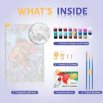 Framed Paint by Numbers Kit for Adults Beginner & Kids Ages 8-12, Goldfish Adult Paint by Number Kits on Canvas, without Easel, DIY Number Painting for Adults for Home Wall Decor Gift 8 x 12 Inch - Image 5