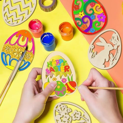 80PCS Wooden Easter Ornaments to Paint, 10 Styles DIY Blank Unfinished Wood Egg Cutouts Ornament for Crafts Hanging Decorations Happy Easter Hallow Egg Rabbit Bunny Butterfly Flower Hen - Image 2