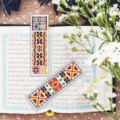 BEUNITONE Cross Stitch Bookmark Kits 6 Pcs Traditional Decorative Patterns Counted Cross Stitch Kit Hand Stamped Embroidery Kit for Beginners Floral Fabric Bookmark Making Kit DIY 8''x2.4'' - Image 6
