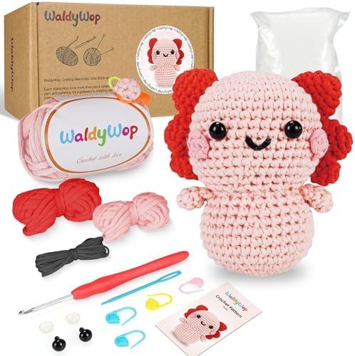 WaldyWop Crochet Kit for Beginners Adults, Wobbles Crochet Animal Kit, Complete Starter Knitting Set w/Step-by-Step Video Tutorials, Easy Yarn (Extra 40%), Hook - DIY Craft Kits, Gifts for Women by WaldyWop