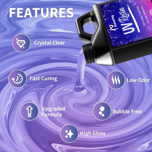 Honcaring UV Resin 1000g, Hard Type Clear Beginner-Friendly Kit, Upgraded Formula & Crystal Clear for Jewlery Making, Art Craft, 250g*4 Resin UV Kit for Earring, Pendant, DIY - Image 2