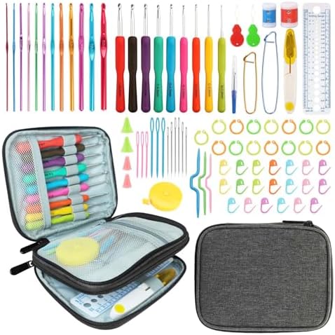 HATINXIA Crochet Hooks, 85pcs Crochet Hook Set with Storage Case, Yarn Crochet Kit for Beginners, Ergonomic Crochect Needles DIY Knitting Accessories Tools for Experienced Crochet Lovers, C3 Grey by HATINXIA