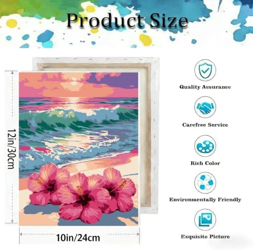 Beach Paint by Numbers Kit for Adults,Flower Paint by Number With Frame - Image 3
