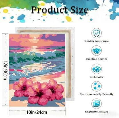 Beach Paint by Numbers Kit for Adults,Flower Paint by Number With Frame - Image 3