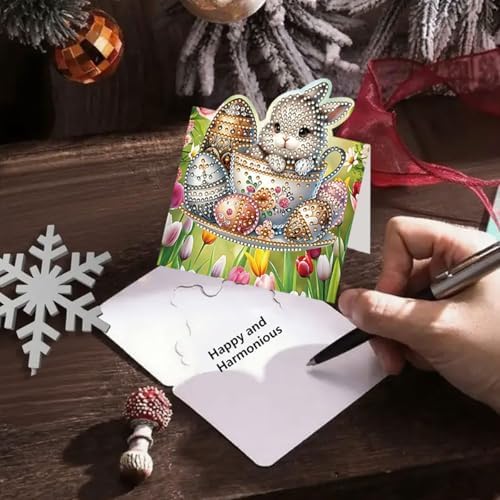 12 Packs Diamond Art Cards Kit, Diamond Painting Greeting Cards with Envelopes, DIY Card Making Kits for Adults, Gifts for Families, Friends, Partners (Easter Bunny B) - Image 4