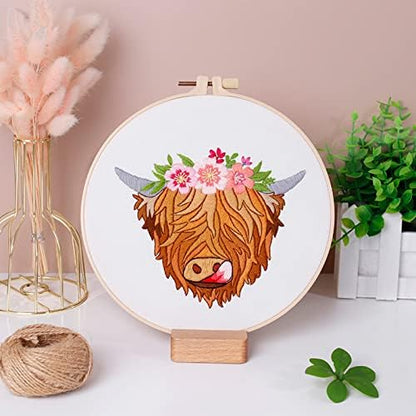 Louise Maelys Highland Cow Stamped Embroidery Kit Floral DIY Craft - Image 6