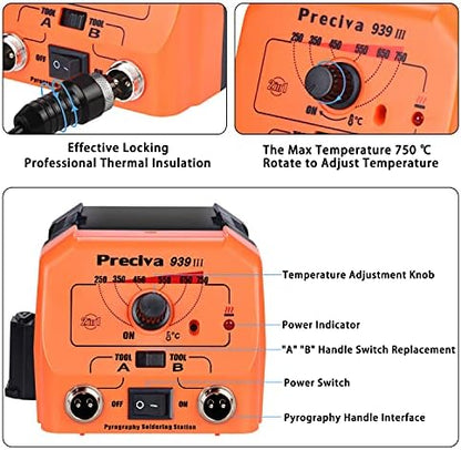 Preciva Wood Burning Kit with Two Handles, 40W 482-1382℉ Adjustable Temperature Wood Burning Tool Set, 20 Tips for Pyrography Wood Engraving Craft - Image 3