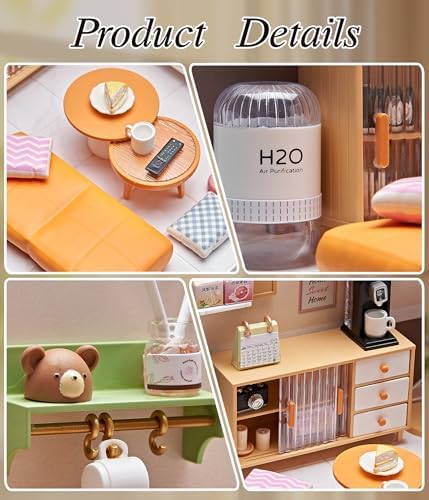 Modern Living Room DIY Miniature House Kit with Roof & LED Light, Stackable & Connectable Dollhouse Kit with Dustproof Door, Creative DIY Crafts Building Toy Gift for Adults Teens - Image 3
