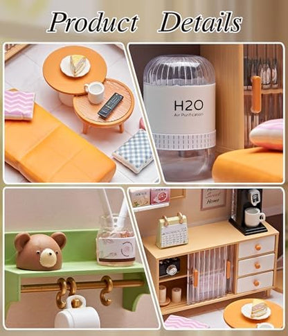 Modern Living Room DIY Miniature House Kit with Roof & LED Light, Stackable & Connectable Dollhouse Kit with Dustproof Door, Creative DIY Crafts Building Toy Gift for Adults Teens - Image 3