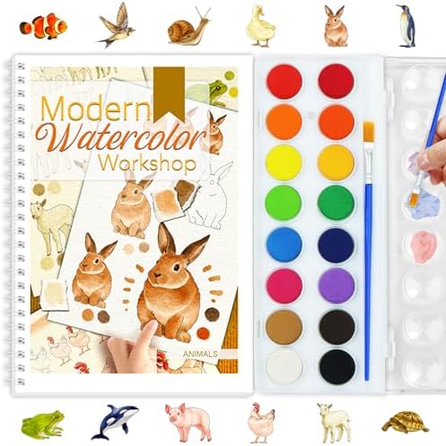 Beginners Watercolor Workbook for Adults, Step-by-Step Coloring Book Set by apolyone