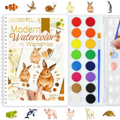 Beginners Watercolor Workbook for Adults, Step-by-Step Coloring Book Set by apolyone