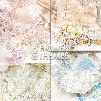 Vintage Floral Scrapbook Paper & Journaling Stickers, 400pcs - Image 2
