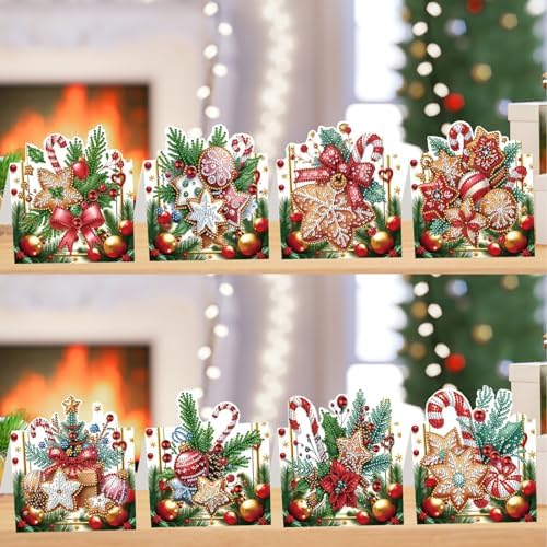 jinglinhh 8pcs Diamond Art Painting Christmas Cookies Greeting Cards with Envelopes, DIY Card Making Kits for Adults, Diamond Art Postcards Christmas Cards Craft Gifts - Image 5