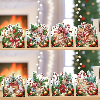 jinglinhh 8pcs Diamond Art Painting Christmas Cookies Greeting Cards with Envelopes, DIY Card Making Kits for Adults, Diamond Art Postcards Christmas Cards Craft Gifts - Image 5