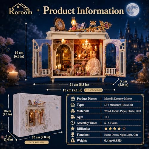 Roroom DIY Miniature House Kit, Dreamy Vanity Room Dollhouse Kit - Image 2