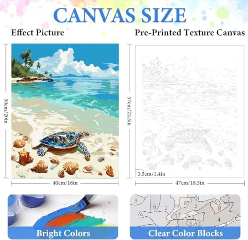 ZRIZQ Beach Paint by Numbers Kit for Adults Beginner,Turtle,16x20 - Image 2