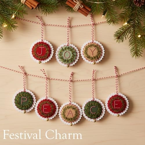 TenDawn Personalized Christmas Embroidery Ornament Kit, Set of 6 DIY Wreath Decorations with Customizable Letters – Handmade Holiday Ornaments for Tree & Gift – Rustic Christmas Decor - Image 2