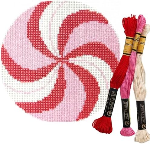 Howie's Needlepoint Needlepoint Kits, 18CT Printed Embroidery Pattern Starter Kits, Stamped Patterns Canvas Kits(Pink Peppermint,4x4inch) by HowiesNeedlepoint