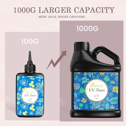 Bsrezn 1000g UV Resin Hard, Crystal Clear Solar Activated UV Glue for Jewelry Making (1000g) - Image 2