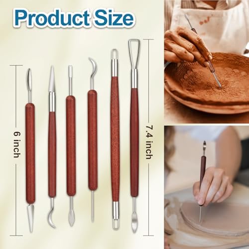 Amrules 6 Pcs Double-Ended Clay Carving Tools Set for Adults, Red - Image 2