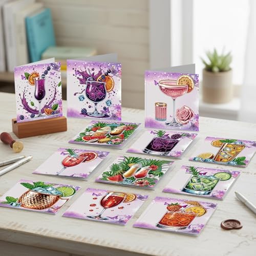 12 Pack Flower Diamond Painting Greeting Kits Fruit Drinks DIY 5D Diamond Art with Envelopes & Rhinestones, Creative Christmas Birthday Gifts for Adults, Family, Friends - Image 6