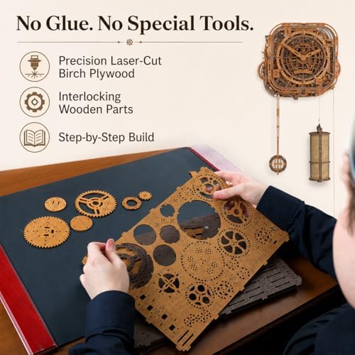WOODEN.CITY 3D Wooden Puzzle – Gear Globe Wall Clock | Wooden Clock Puzzle Model Building Kit for Adults | 369 Pieces | Mechanical 3D Puzzle Clock | No Glue Required | Made in EU - Image 5