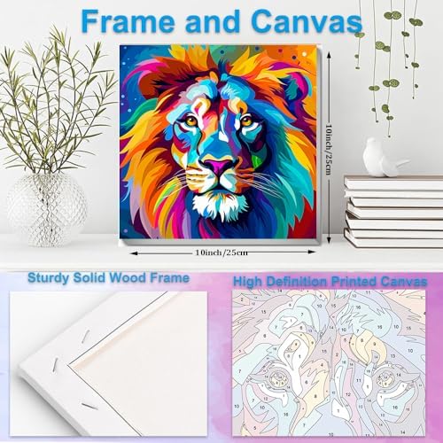 Artunion Framed Paint by Numbers Kit for Adults Beginners & Kids Ages 8-12,Colorful Lion Paint by Number with Frame,Easy Animal Paint by Numbers Kit on Canvas 10 * 10 Inch Without Easel - Image 5