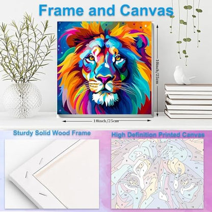 Artunion Framed Paint by Numbers Kit for Adults Beginners & Kids Ages 8-12,Colorful Lion Paint by Number with Frame,Easy Animal Paint by Numbers Kit on Canvas 10 * 10 Inch Without Easel - Image 5