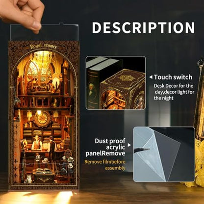 Book Nook Corner mini House Set, DIY Royal Tailor's mini Light and Shadow Book Stand Set, and 3D Wooden Puzzle Bookshelf with LED Lights for Plug-in Decoration, Suitable for Teenager. - Image 5