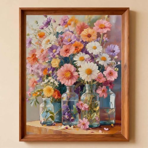 Amphol Paint by Numbers Kit for Adults - Boho Cosmos Floral DIY Paint by Number Canvas Art Kit, 16x20in Unframed Oil Painting by Number Kit, Relaxation and Home Decoration, Complete Acrylic Paint Set - Image 2
