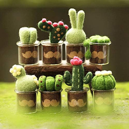 KISSBUTY Full Range of Needle Felting Kit, Cactus Wool Felted Set for Adults and Beginners Including Wool Roving for 8 Succulents, Foam Mat, Glass Pots, Needles, Finger Guards Tools Kit - Image 2