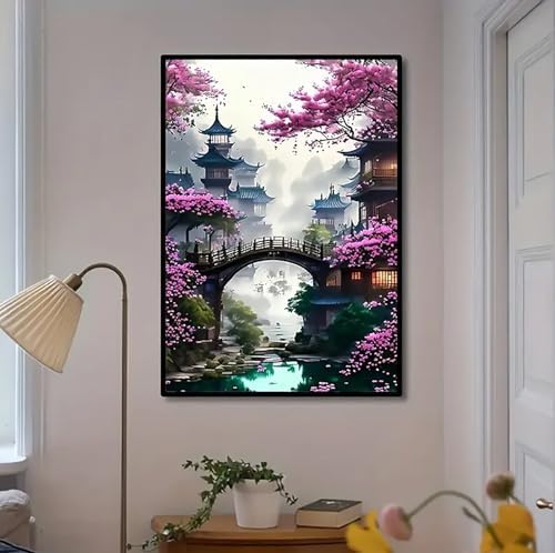 MaiMMaledy Paint by Numbers Kit 8Lx12W inch for Adults Beginners Canvas Pictures with Framed Drawing Painting Acrylic Pigment with Wooden Triangle Easel Flower Tower - Image 3